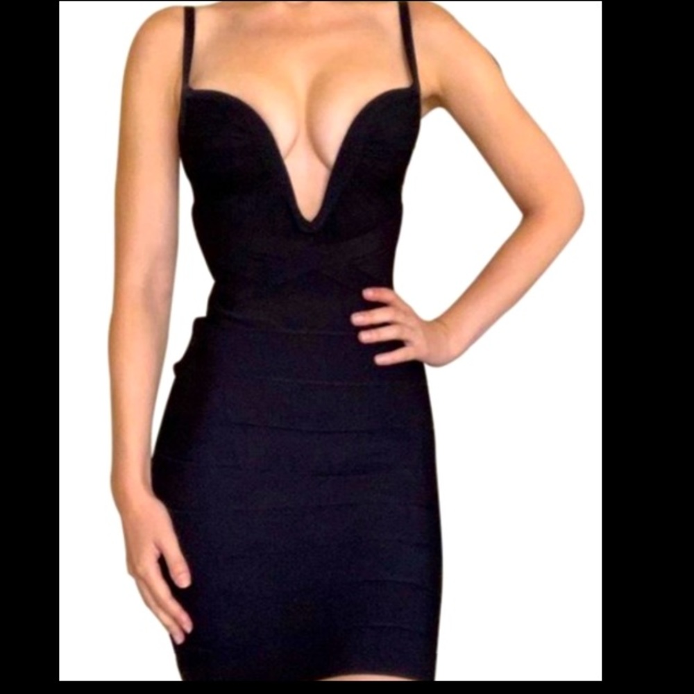 Herve leger black wire bondage short dress